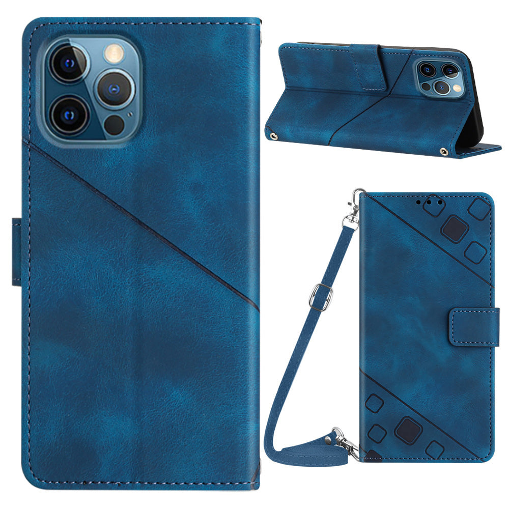 PT005 YB Imprinting Series-7 Leather Phone Case for iPhone 12 Pro Max Imprinted Lines Wallet Stand Cover with Shoulder Strap PT005 YB Imprinting Series-7 Leather Phone Case for iPhone 12 Pro Max Imprinted Lines Wallet Stand Cover with Shoulder Strap